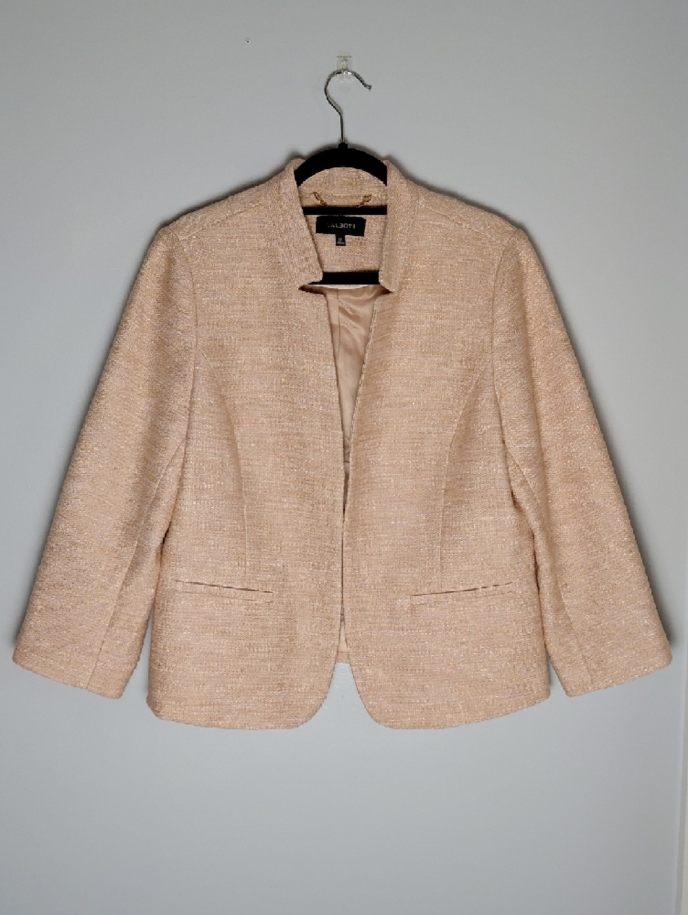 Talbots Blush Pink Metallic Tweed Collarless Blazer